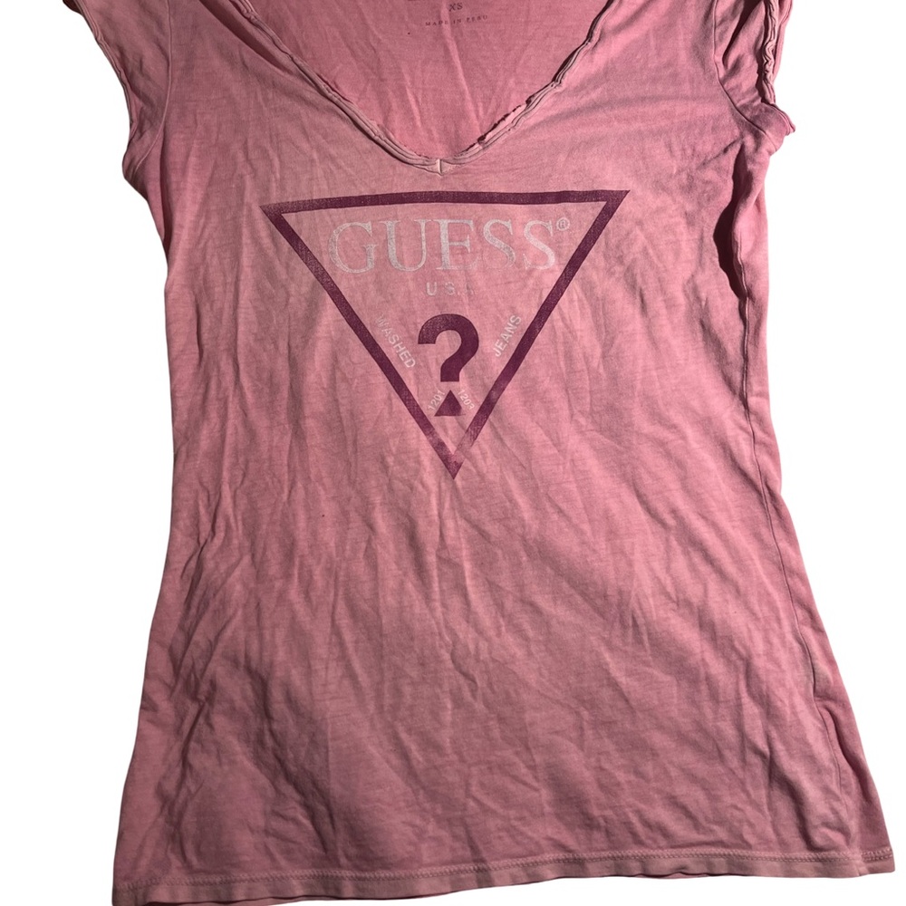 GUESS Mauve Logo V-Neck Tee